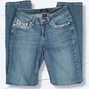 Earl Women's Jeans Size 2 Straight Leg Embellished Blue Medium Wash